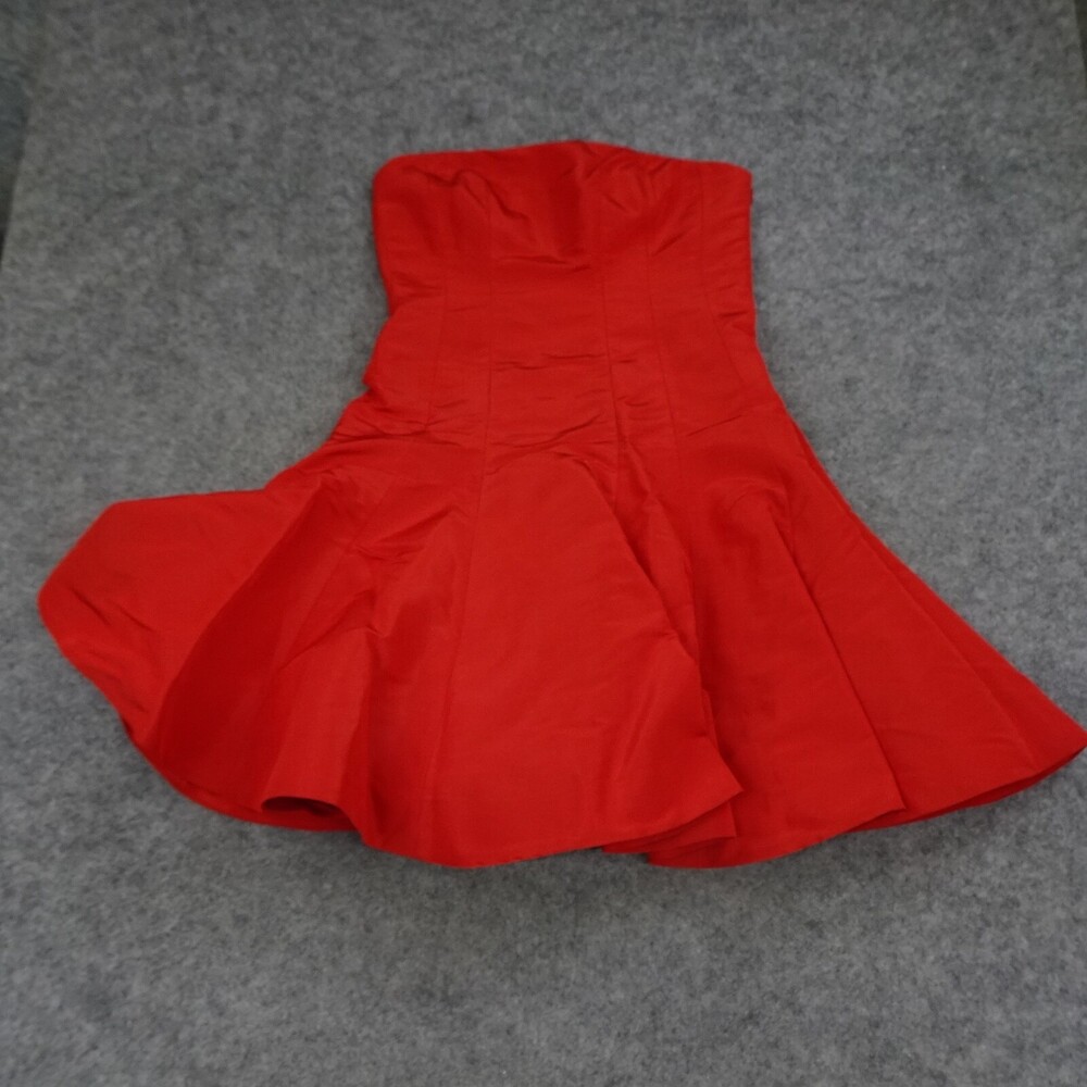 Ralph Lauren Dress Womens 10 Red Strapless Fit Flare Silk Party Sleeveless Lined